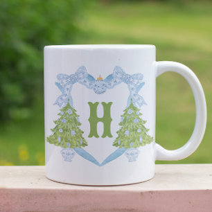 Blue Chinoiserie Weihnachtsbaum Monogram Wappen Zweifarbige Tasse
