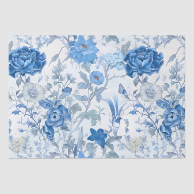 Blue Chinoiserie Wild Blume Tissue Paper Seidenpapier (Vorderseite)