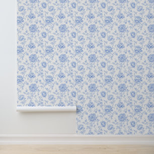 Blue Chinoises Coastal Großmutter Floral Tapete
