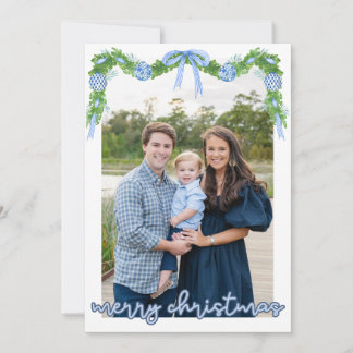 Blue Chinoserie Ornament Blue Banner Card Dankeskarte