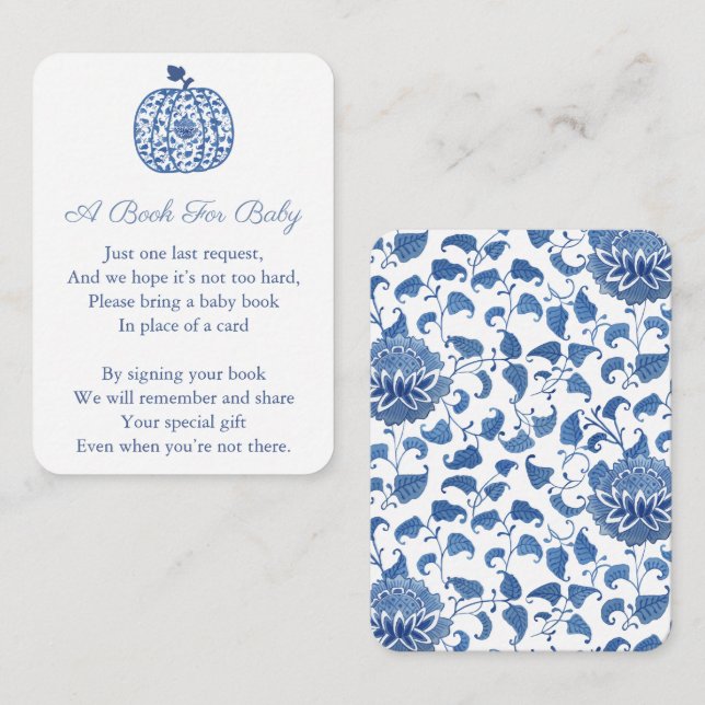 Blue Chinoserie Pumpkin Buchen für Babydusche Begleitkarte (Vorne/Hinten)