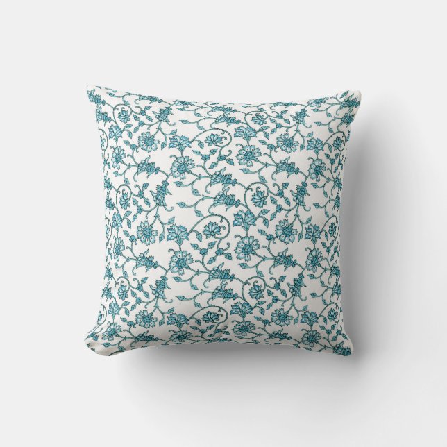 Blue Chintz Throw Pillow Kissen (Vorderseite)
