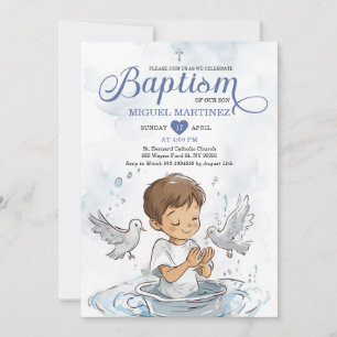 Blue Christening Dove Niedlicher Junge Gebet Taufe Einladung