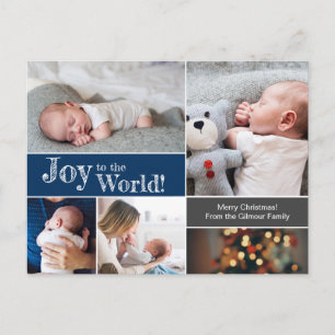Blue Christmas Baby Joy to the world Foto Collage Postkarte