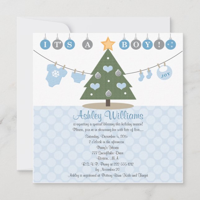 Blue Christmas Baby Shower Einladungen (Vorderseite)