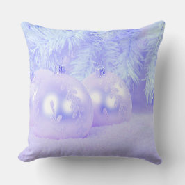 Blue Christmas Balls on Snow & Blue Background Kissen