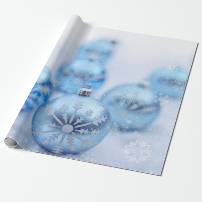 Blue Christmas Balls Snowflakes Holiday Geschenkpapier (Ungerollt)