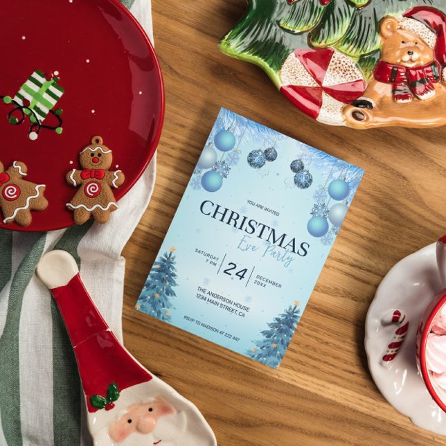 Blue Christmas Balls Weihnachten Weihnachten Einladung (Von Creator hochgeladen)