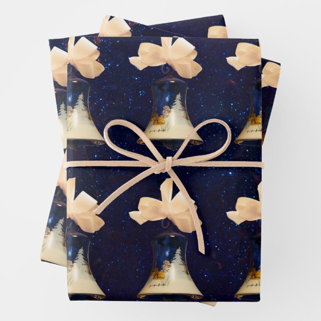 Blue Christmas Bells White Bow Geschenkpapier Set (Beispiel)