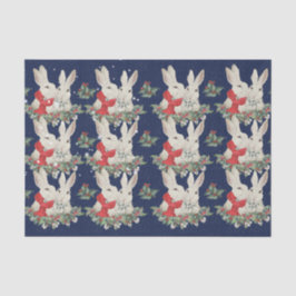 Blue Christmas Bunny Rabbits Snow Winter Whimsica  Seidenpapier