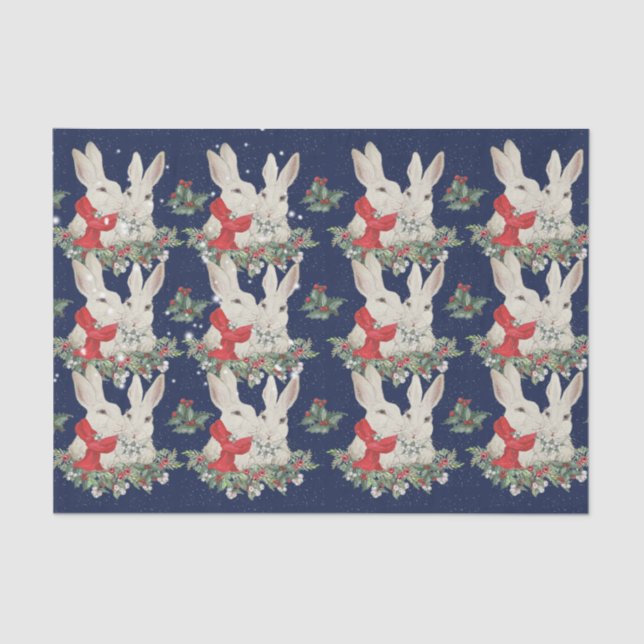 Blue Christmas Bunny Rabbits Snow Winter Whimsica  Seidenpapier (Vorderseite)