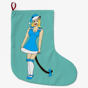 Blue Christmas catgirl Großer Weihnachtsstrumpf