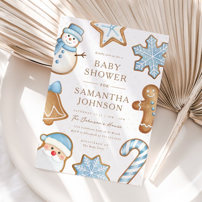 Blue Christmas Cookie Baby Shower Einladung (Von Creator hochgeladen)
