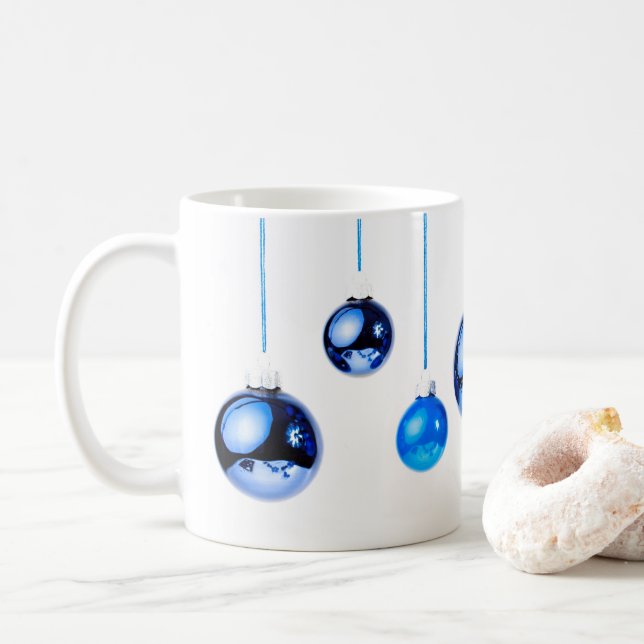 Blue Christmas Decoration Balls Foto Kaffeetasse (Mit Donut)