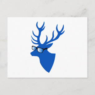 Blue Christmas deer with nerd glasses Feiertagspostkarte