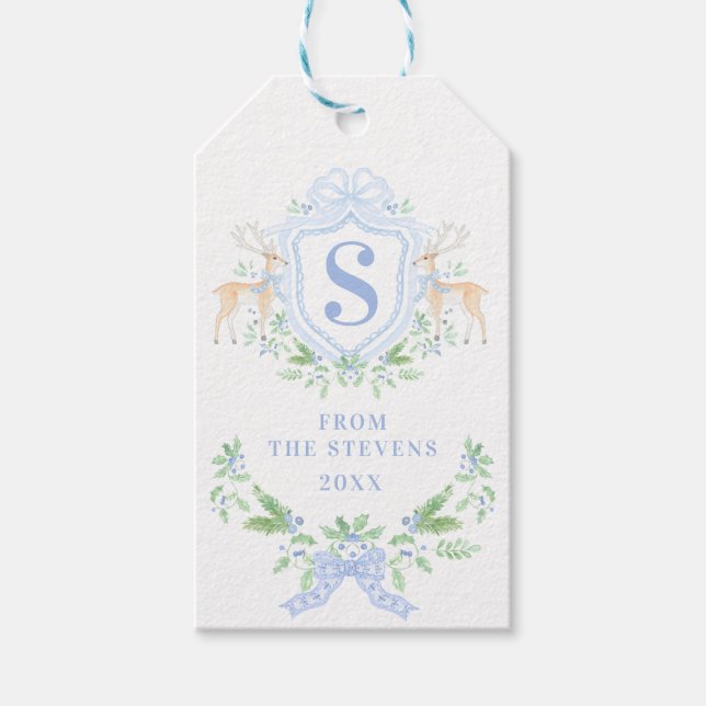 Blue Christmas Deh Wappen Monogram mit Name Geschenkanhänger (Vorderseite)