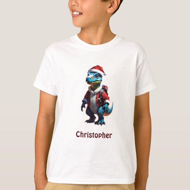 Blue Christmas Dinosaurier T-Shirt (Vorderseite)