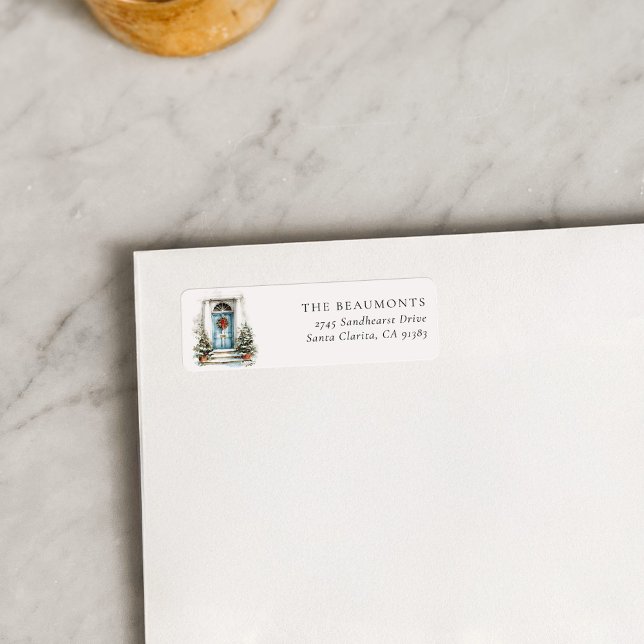 Blue Christmas Door Return Address Label (Von Creator hochgeladen)