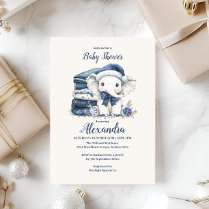 Blue Christmas Elephant Baby Dusche Einladung