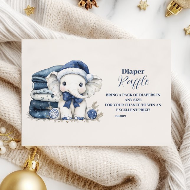 Blue Christmas Elephant Baby Showe Diapper Raffle Begleitkarte (Von Creator hochgeladen)