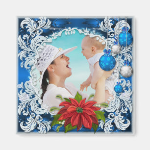 Blue Christmas Foto Frame Magnet