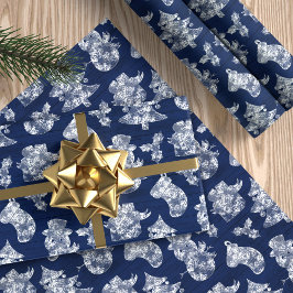 Blue Christmas Frost Snowman Rustic Geschenkpapier