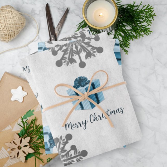 Blue Christmas Geschenkpapier Set (Blue Christmas Gift Wrapping Paper Sheets)