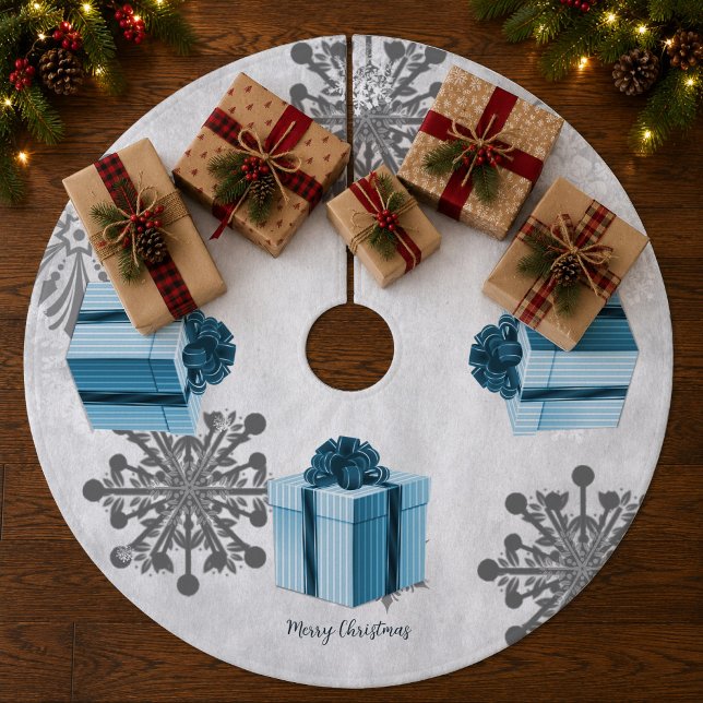 Blue Christmas Gift Tree Skirt Fleece Weihnachtsbaumdecke (Blue Christmas Gift Tree Skirt)