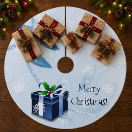 Blue Christmas Gift Tree Skirt Fleece Weihnachtsbaumdecke