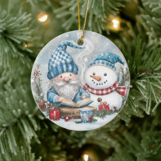 Blue Christmas Gnome Keramik Ornament