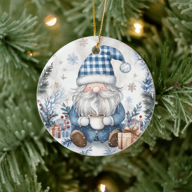 Blue Christmas Gnome  Keramik Ornament (Baum)