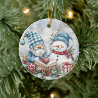 Blue Christmas Gnome Keramik Ornament