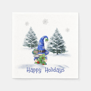 Blue Christmas Gnome mit Tree Serviette