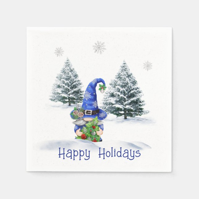 Blue Christmas Gnome mit Tree Serviette (Vorderseite)