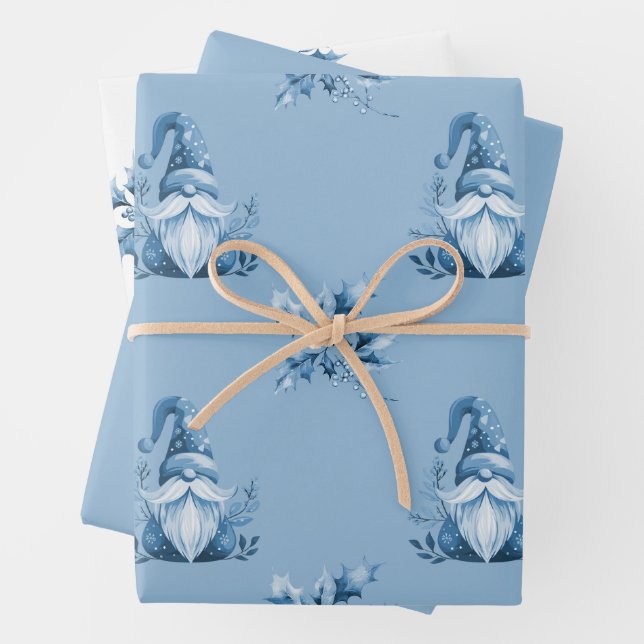 Blue Christmas Gnomes Geschenkpapier Set (Beispiel)