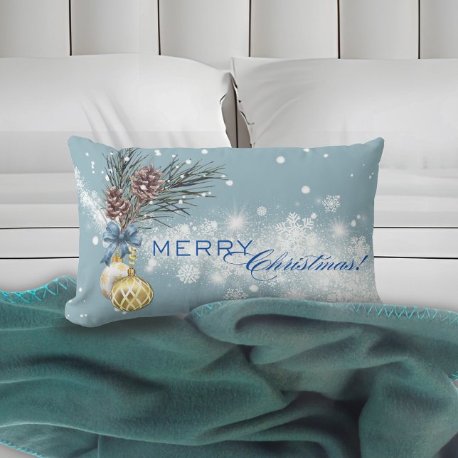 Blue Christmas Gold Ornament Lumbar Pillow Lendenkissen (Von Creator hochgeladen)
