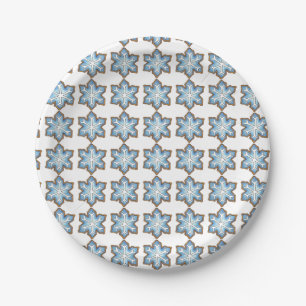 Blue Christmas Hanukkah Snowflake Cookie Winter Pappteller