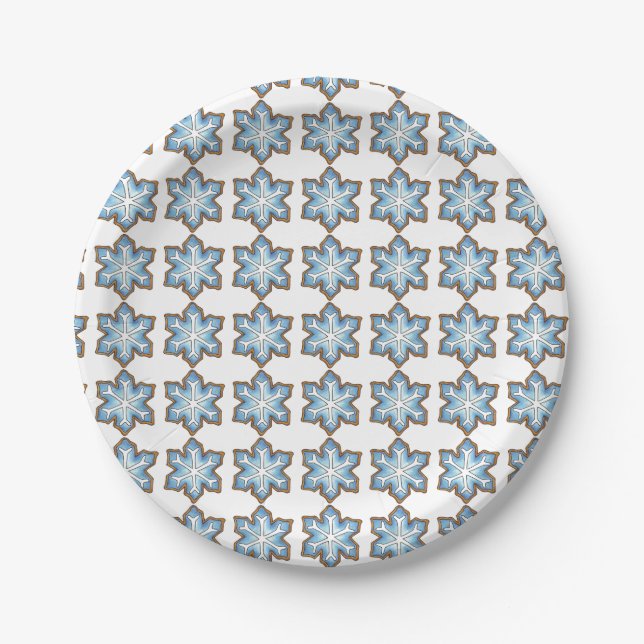 Blue Christmas Hanukkah Snowflake Cookie Winter Pappteller (Vorderseite)