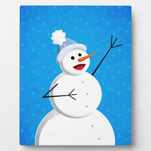 Blue Christmas Happy Snowman Fotoplatte