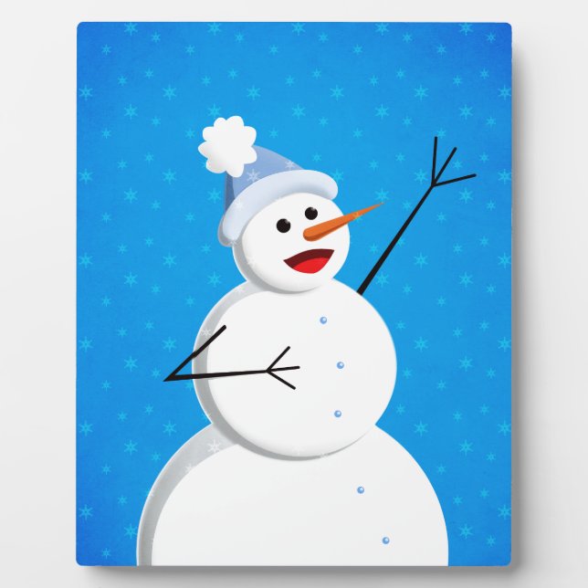 Blue Christmas Happy Snowman Fotoplatte (Vorderseite)