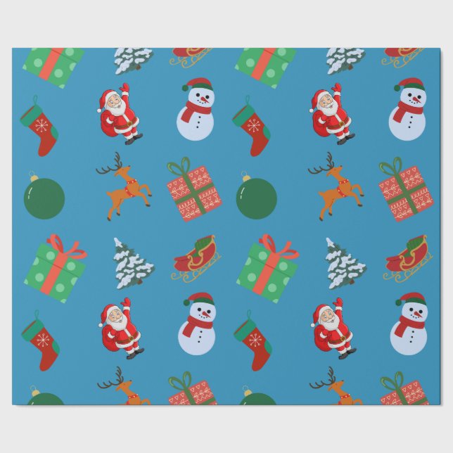 Blue Christmas Icons Geschenkpapier (Saum)