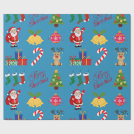 Blue Christmas Icons Wrapping Paper Geschenkpapier