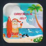 Blue Christmas im Juli Santa Claus Summer Beach  Pappteller<br><div class="desc">Blue Christmas Im Juli Santa Claus Summer Beach Paper Teller zeigen tropische Strand-Szene, niedlichen Weihnachtsmann und Textvorlage.Ein perfektes Design für das sommerliche Party, 4. Juli Party, Geburtstagsfeier, Familienfeier Wiedersehen, GRILLEN Party, Backyard Party oder für Strand Party. Bitte klicken Sie auf den personalisieren Knopf, um es mit Ihrem eigenen Text.Herzlichen besuchen...</div>