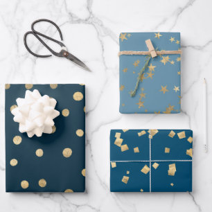 Blue Christmas Imitate Gold Foil Urlaub Geschenkpapier Set