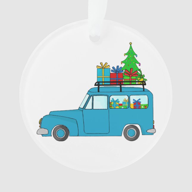 Blue Christmas LKW mit Geschenken Ornament (Vorderseite)
