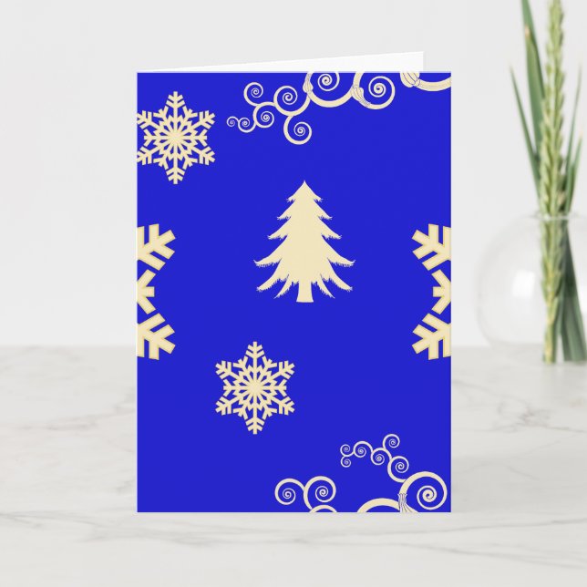 Blue Christmas mit Cream Snowflakes Feiertagskarte (Vorderseite)