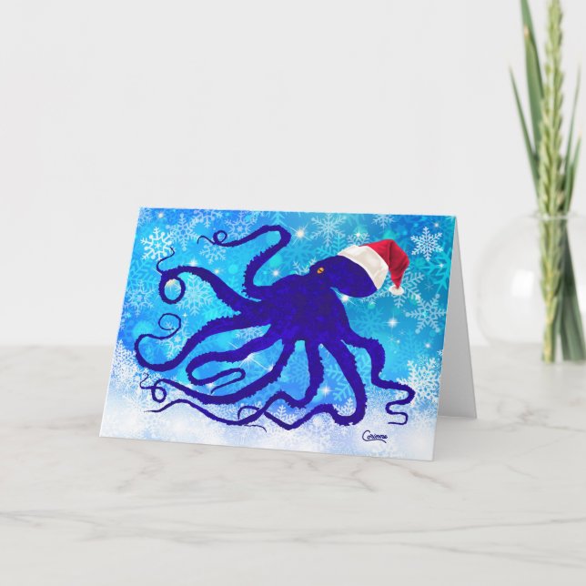 Blue Christmas Octopus - 7" x 5" Karte (Vorderseite)