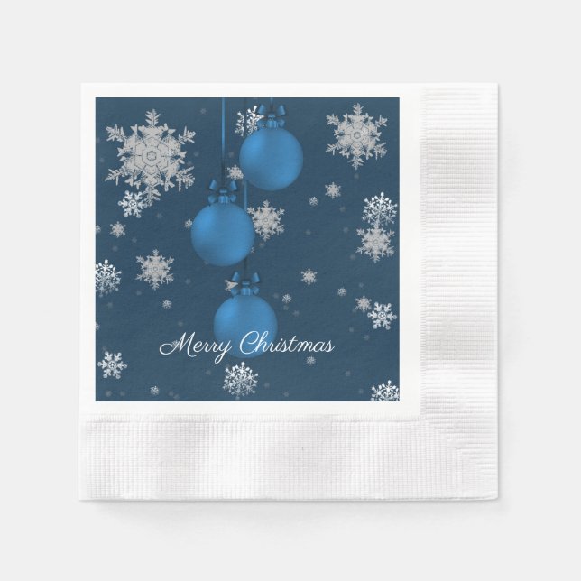 Blue Christmas Ornament Paper Napkin Serviette (Vorderseite)