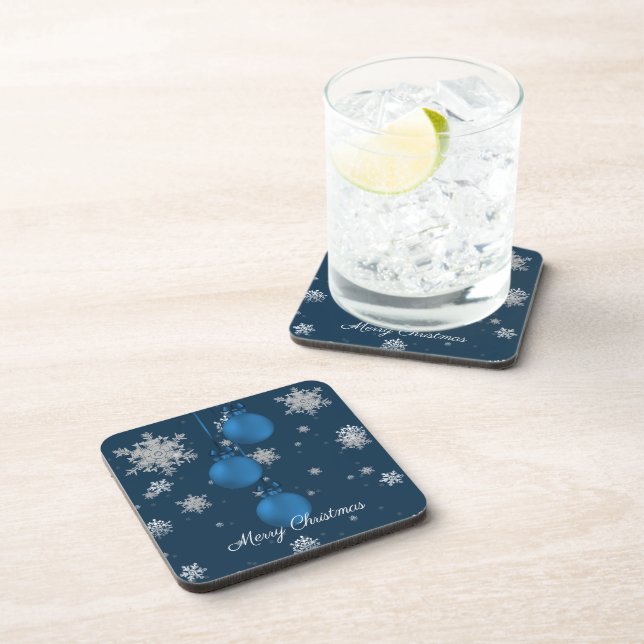 Blue Christmas Ornaments Beverage Coaster Getränkeuntersetzer (Rechte Seite)