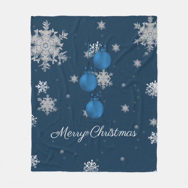 Blue Christmas Ornaments Fleece Blanket (Vorderseite)